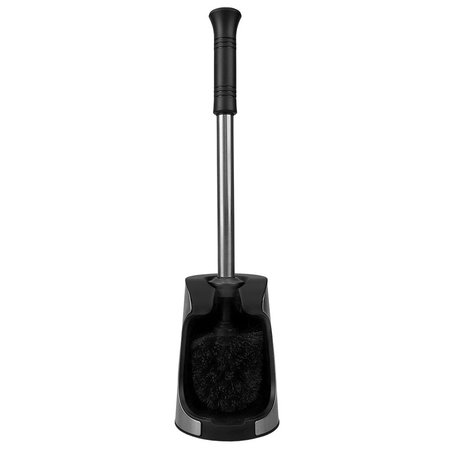 HOME BASICS Brushed Stainless Toilet Brush Holder  Compact NonSkid Caddy, Black TB41410